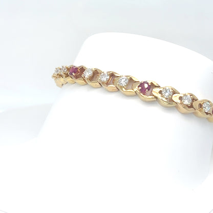 14KY 7.5" 3.70CTW RUBY-DIAMOND BRACELET "AAA" SI1/G-H 18.7G