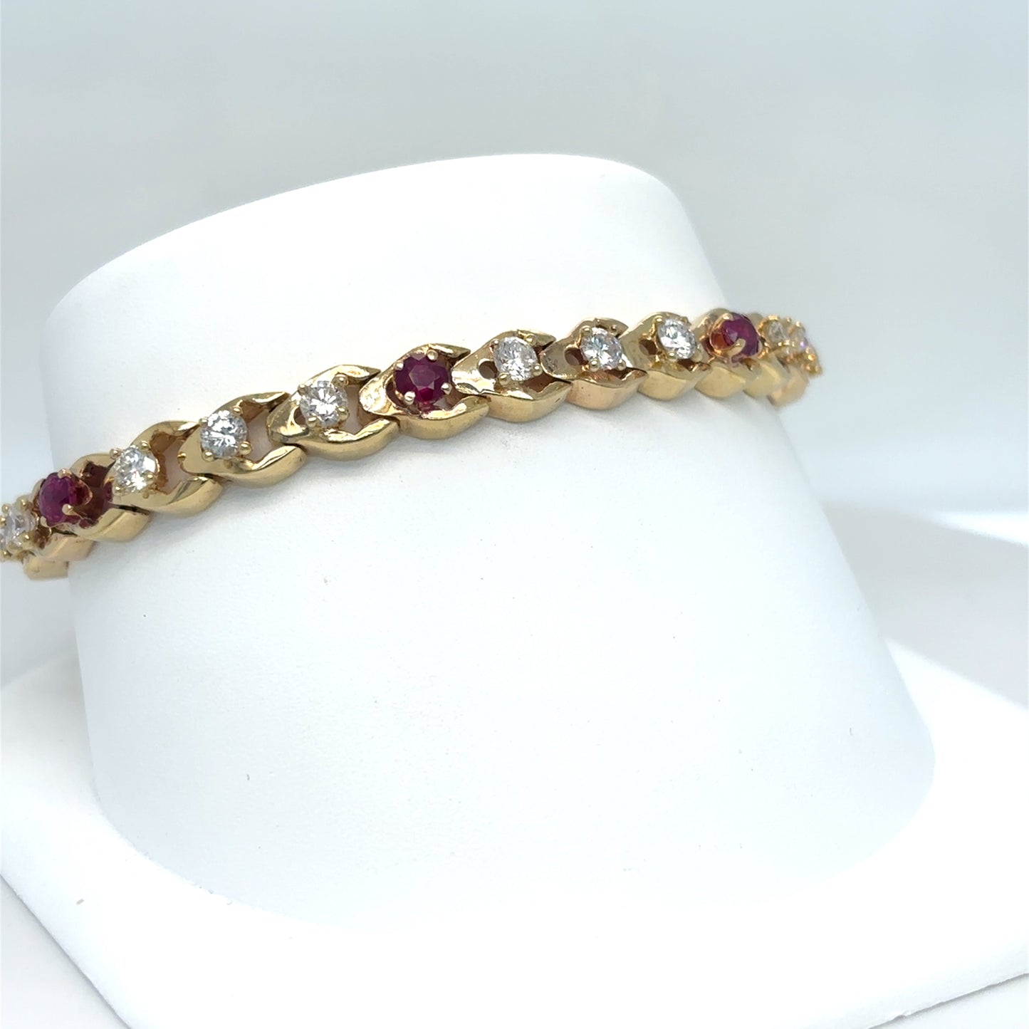 14KY 7.5" 3.70CTW RUBY-DIAMOND BRACELET "AAA" SI1/G-H 18.7G