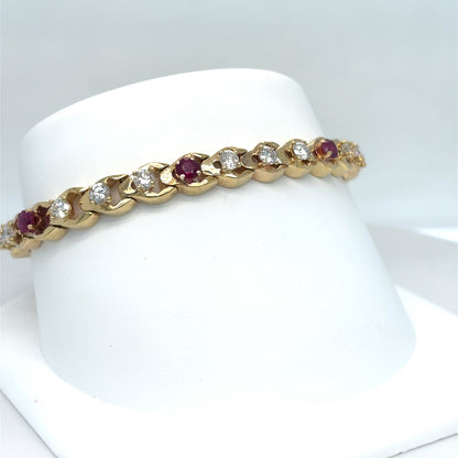 14KY 7.5" 3.70CTW RUBY-DIAMOND BRACELET "AAA" SI1/G-H 18.7G
