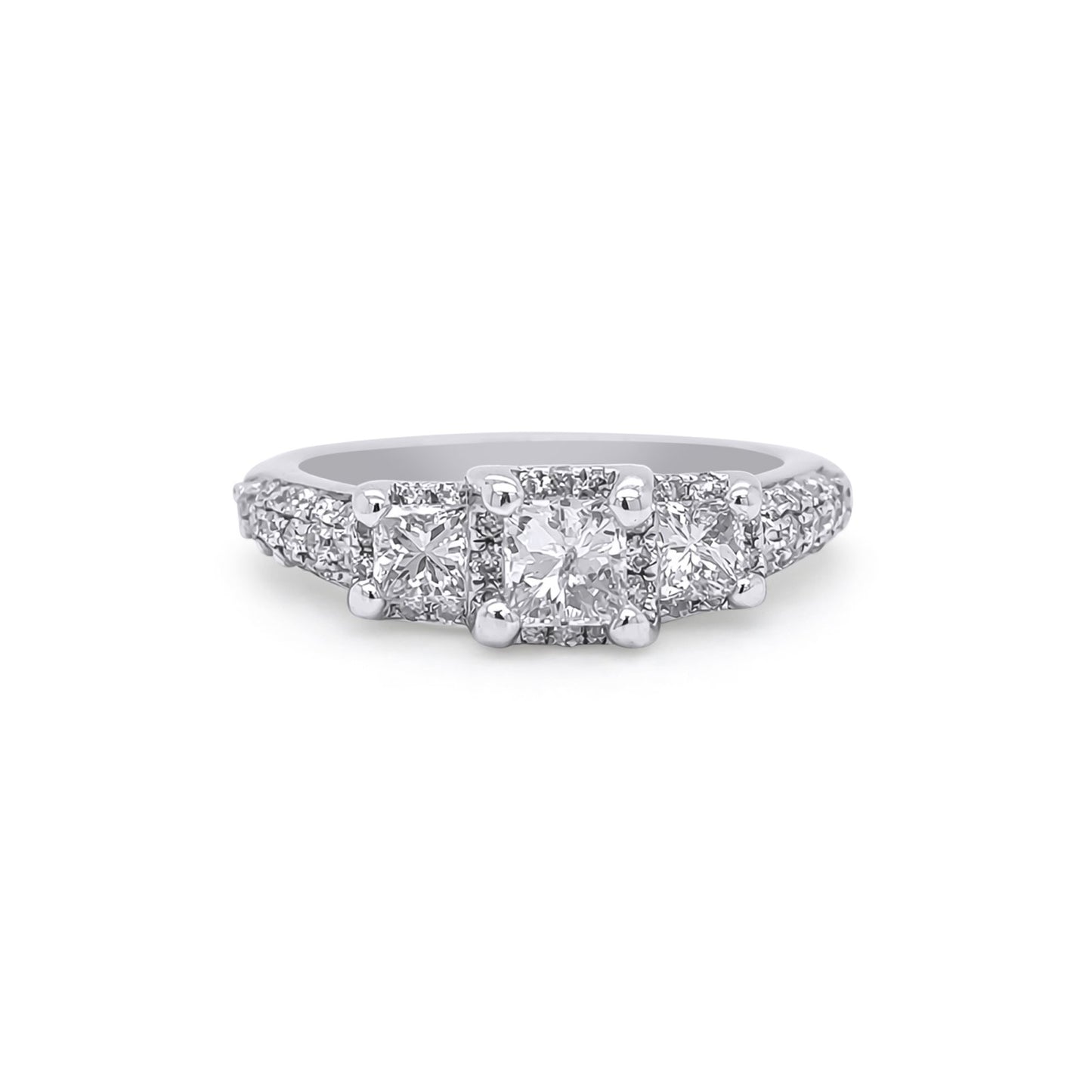 14KW 1.00CTW PRINCESS-ROUND DIAMOND ENGAGEMENT RING SI2-I1/I-J 3.0G