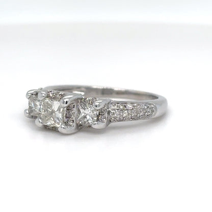 14KW 1.00CTW PRINCESS-ROUND DIAMOND ENGAGEMENT RING SI2-I1/I-J 3.0G