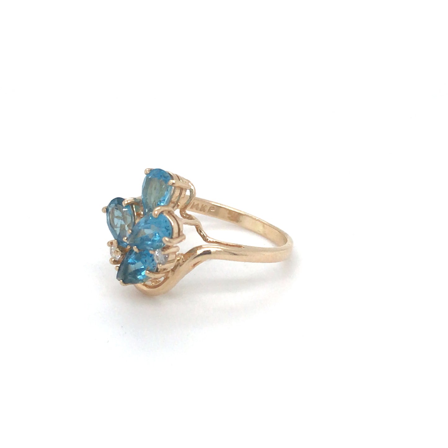 14KY 6X4MM SWISS BLUE TOPAZ-.04CTW DIAMOND RING 3.4G