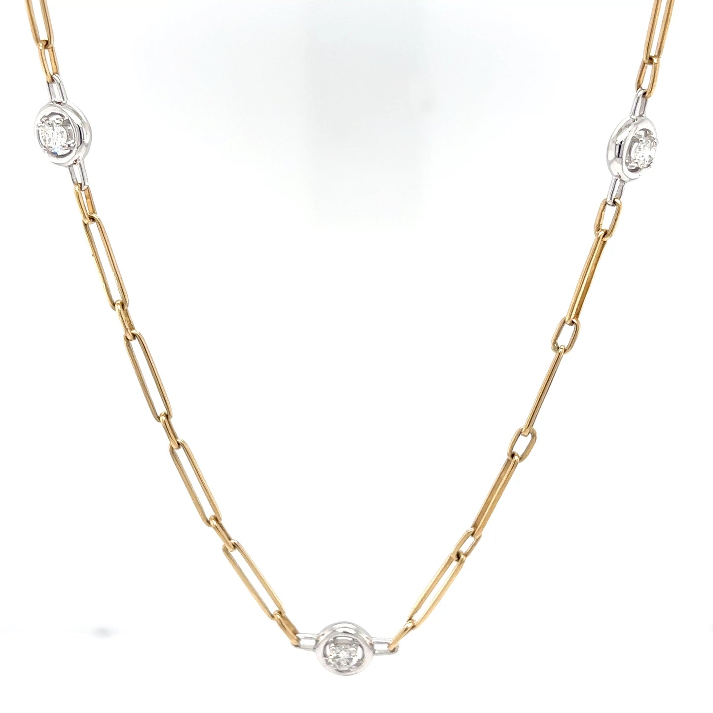 14KTT 18" 0.43CTW DIAMOND PAPERCLIP NECKLACE SI1/H-I 7.2G