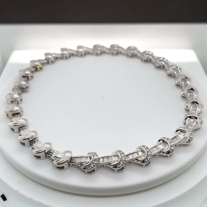 14KW 17" 9.00CTW BAGUETTE-ROUND BRILLIANT DIAMOND NECKLACE SI/G-H 78.5G