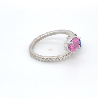 14KW 2.42CTW BLUE/PINK SAPPHIRE-DIAMOND BYPASS RING "AAA" VS2/F-G 3.5G