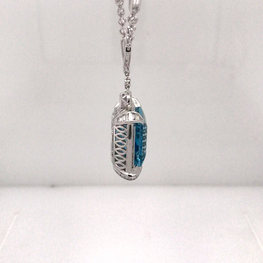 18KW 17" 24.61CT EMERALD CUT AQUAMARINE-3.66CTW BG/RBC DIAMOND PENDANT "AAA" VS2/G 24.0G-Fine Jewelry in Bradenton &amp; Lakewood Ranch, Fl. | Michael &amp; Co. Jewelers