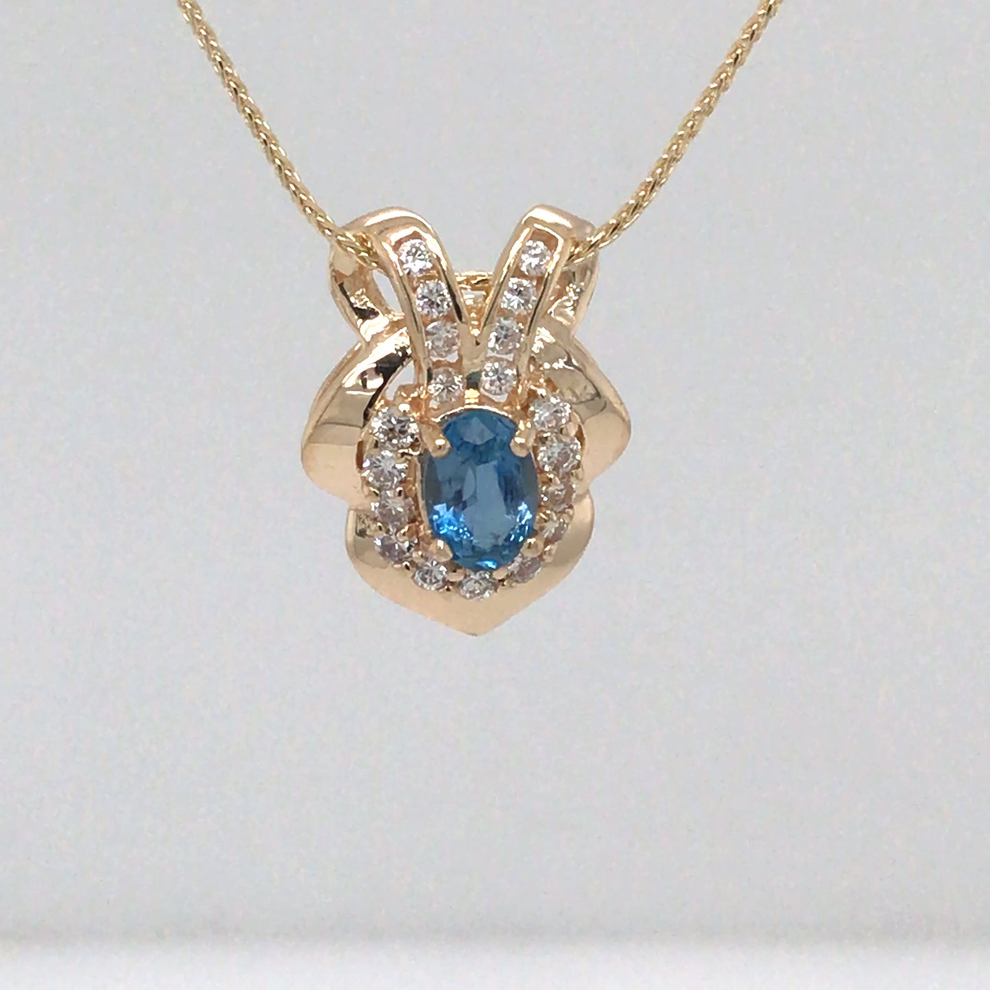 14KY 1.06CTW AQUAMARINE-DIAMOND PENDANT "AAA" SI1/G-H 3.2G