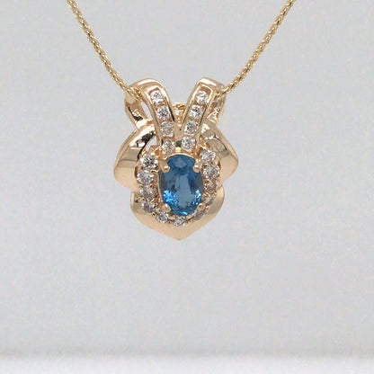 14KY 1.06CTW AQUAMARINE-DIAMOND PENDANT "AAA" SI1/G-H 3.2G