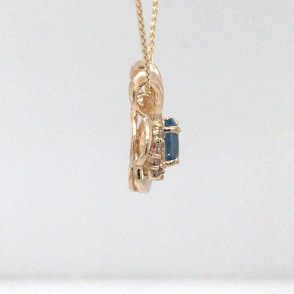 14KY 1.06CTW AQUAMARINE-DIAMOND PENDANT "AAA" SI1/G-H 3.2G