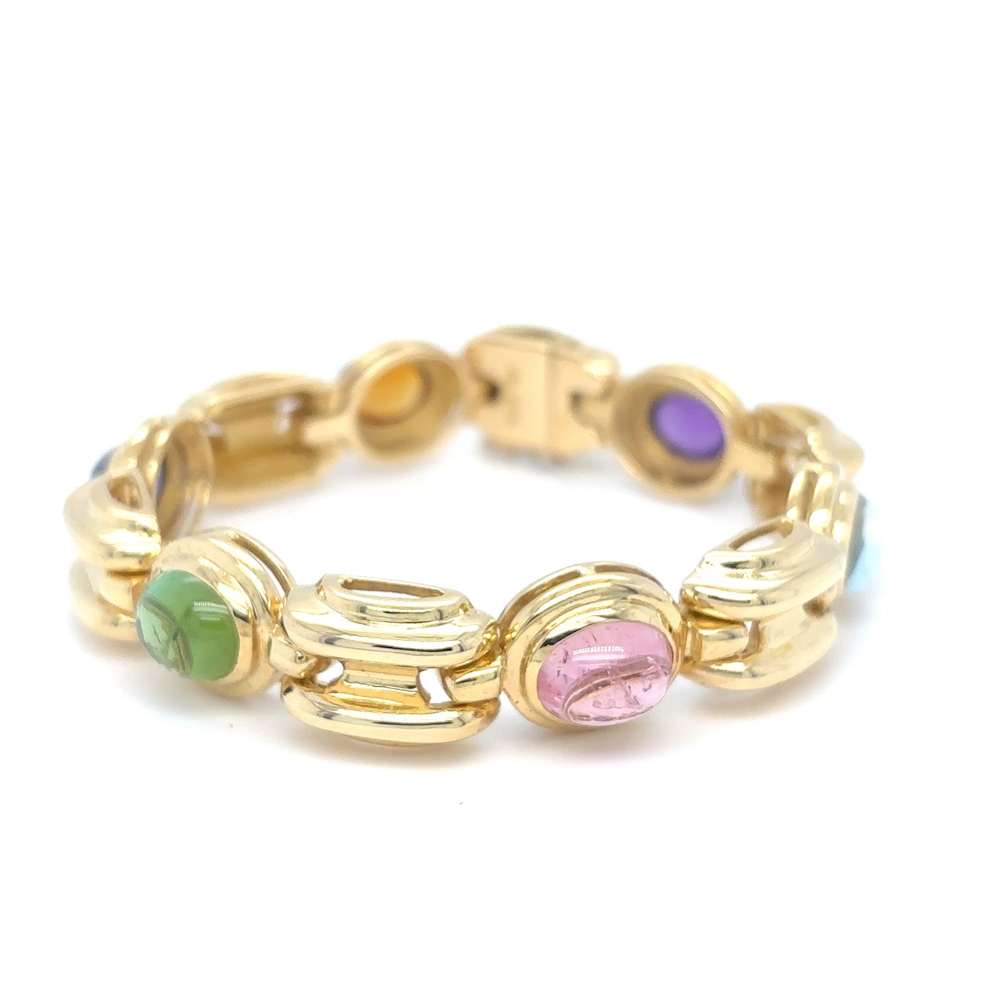 18KY 7" 10X8MM CABACHON AM-BT-PT-GT-IO-CI BRACELET 54.7G