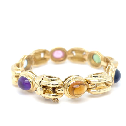 18KY 7" 10X8MM CABACHON AM-BT-PT-GT-IO-CI BRACELET 54.7G