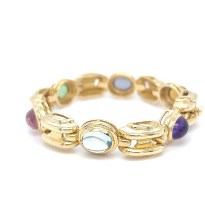 18KY 7" 10X8MM CABACHON AM-BT-PT-GT-IO-CI BRACELET 54.7G