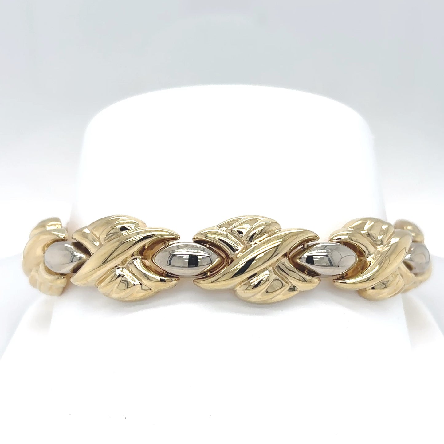 14K TWO-TONE 7.5" 13.5MM FANCY BRACELET 22.7G