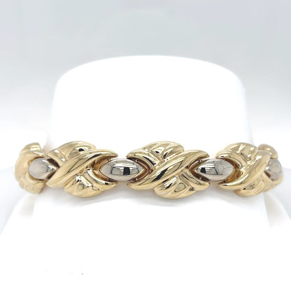 14K TWO-TONE 7.5" 13.5MM FANCY BRACELET 22.7G