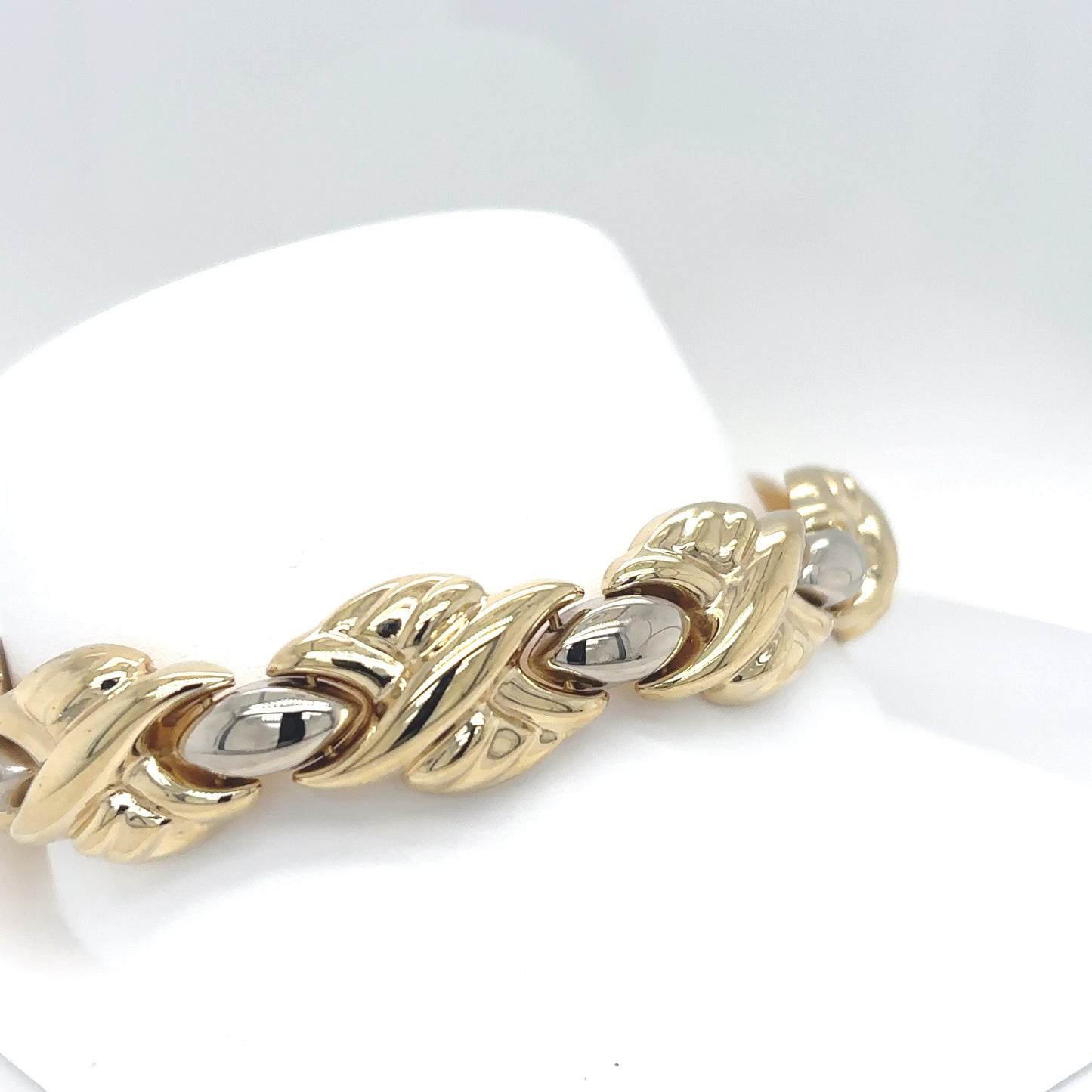 14K TWO-TONE 7.5" 13.5MM FANCY BRACELET 22.7G