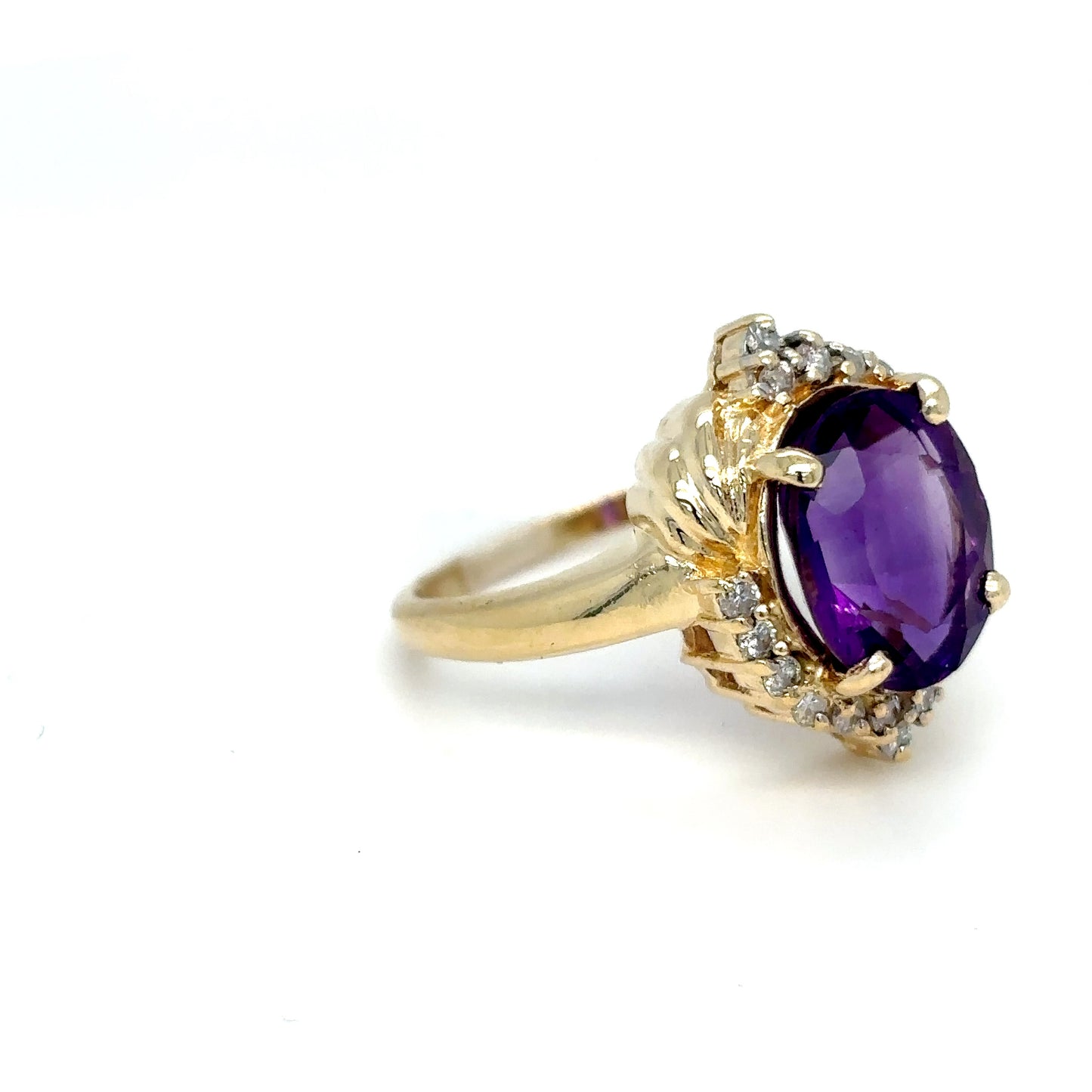 14KY 11X9MM OVAL AMETHYST-0.16CTW DIAMOND RING 5.9G