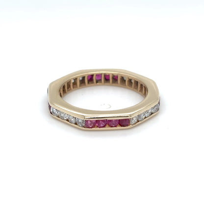 14KY 0.64CTW RUBY-DIAMOND ETERNITY RING "AA" SI/G-H 2.6G