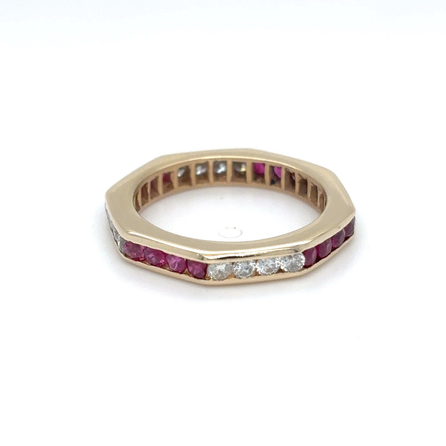 14KY 0.64CTW RUBY-DIAMOND ETERNITY RING "AA" SI/G-H 2.6G