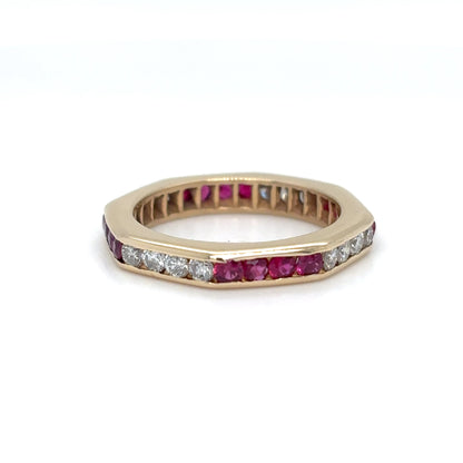 14KY 0.64CTW RUBY-DIAMOND ETERNITY RING "AA" SI/G-H 2.6G