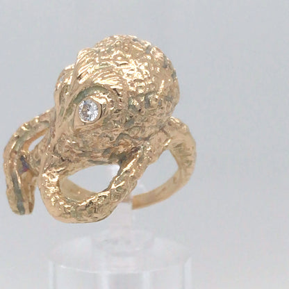 14KY 0.10CTW DIAMOND OCTOPUS RING SI1/G 12.3G
