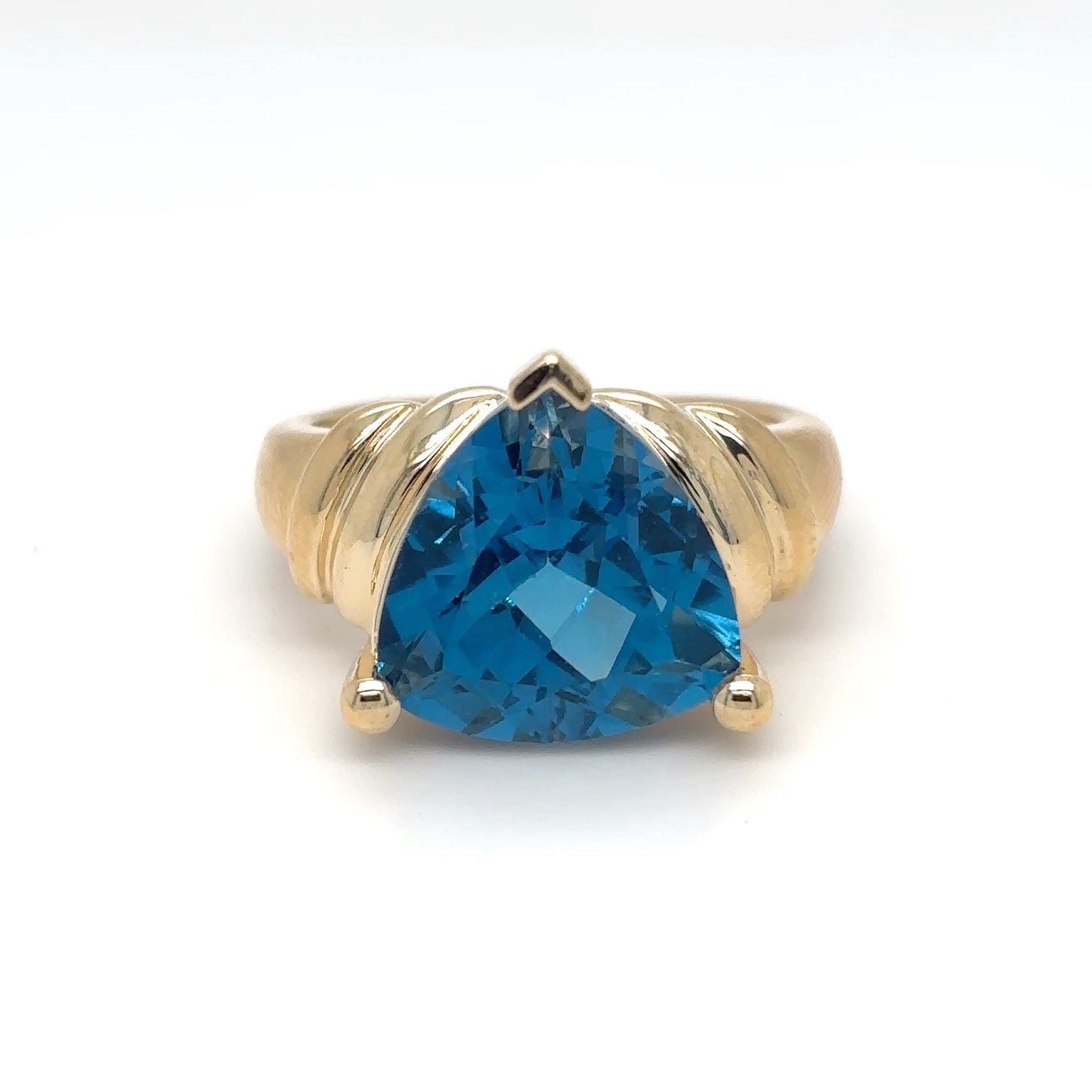 14KY 6.75CT TRILLION LONDON BLUE TOPAZ RING 5.8G