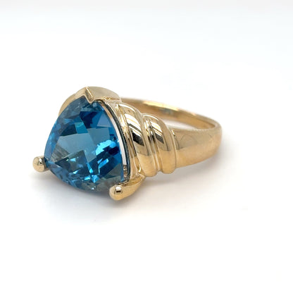 14KY 6.75CT TRILLION LONDON BLUE TOPAZ RING 5.8G