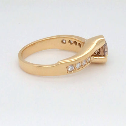 14KY 1.04CTW COGNAC-WHIITE DIAMOND RING VS/F-G 5.9G