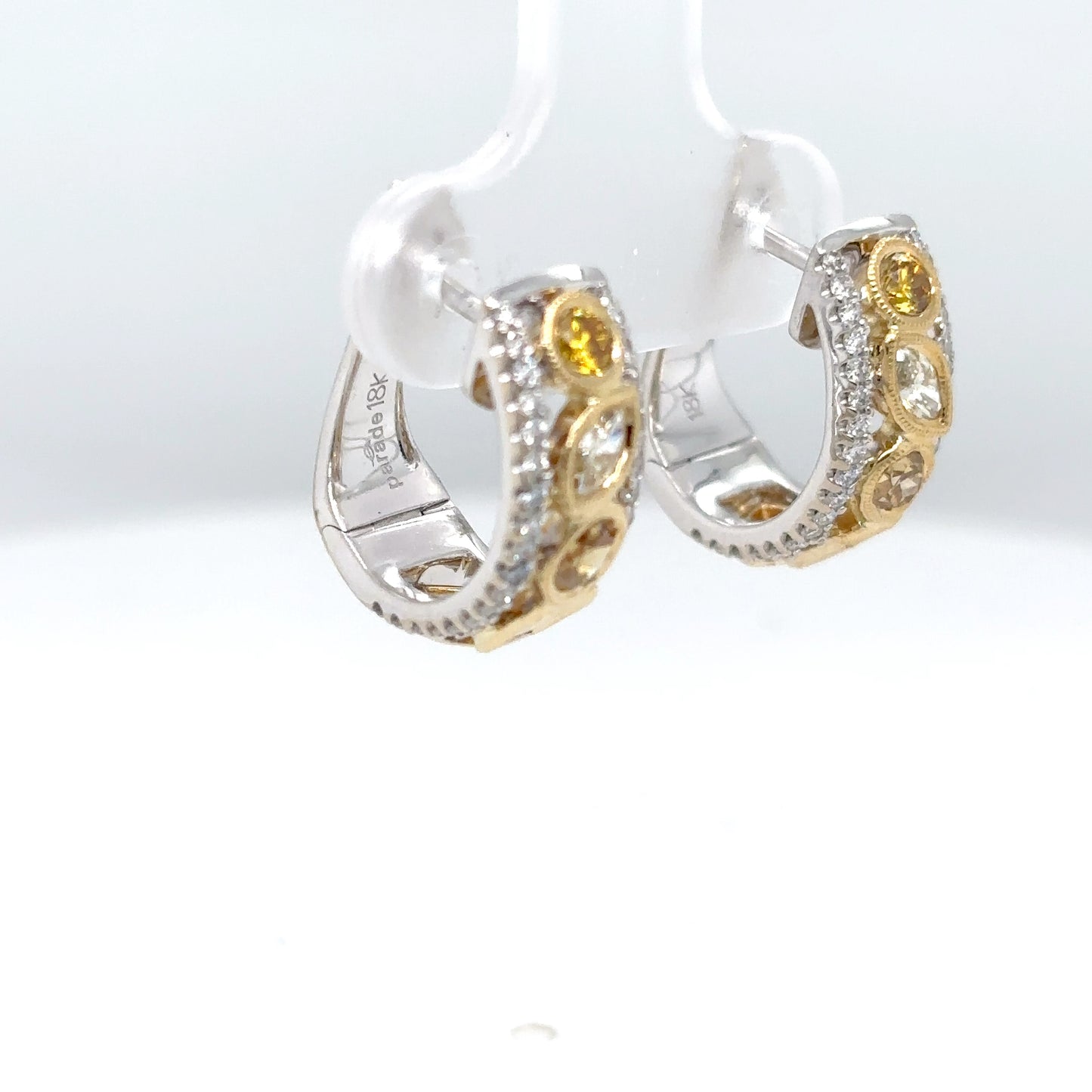 18KTT 1.26CTW FANCY YELLOW/BROWN/WHITE DIAMOND HOOP EARRINGS VS/F-G 6.5G