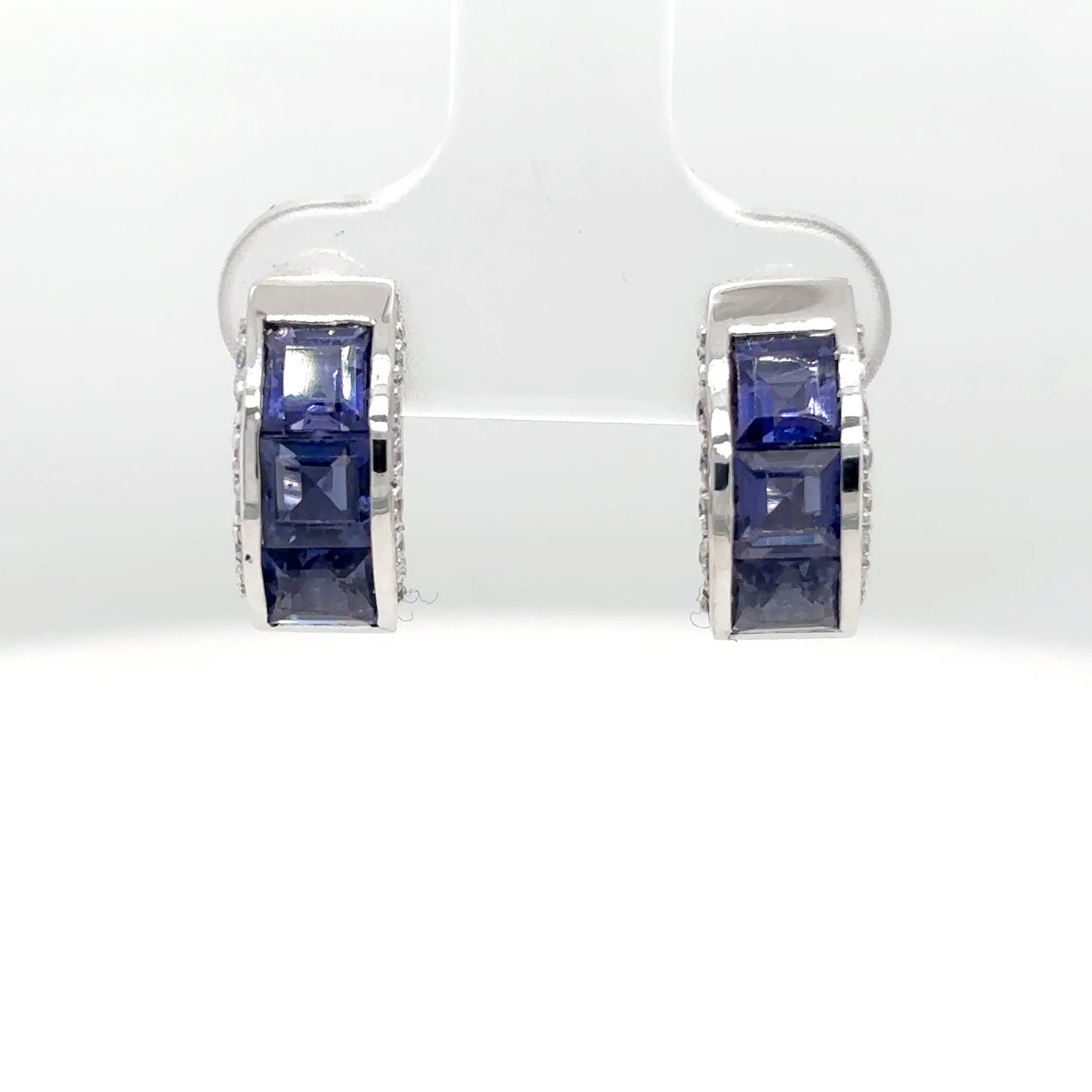 18KW 2.82CTW IOLITE-DIAMOND HOOP EARRINGS "AAA" SI/G-H 6.9G