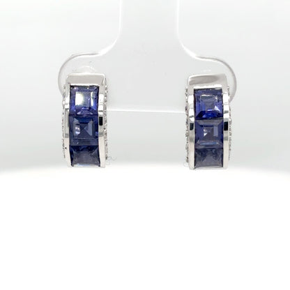 18KW 2.82CTW IOLITE-DIAMOND HOOP EARRINGS "AAA" SI/G-H 6.9G