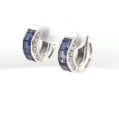 18KW 2.82CTW IOLITE-DIAMOND HOOP EARRINGS "AAA" SI/G-H 6.9G