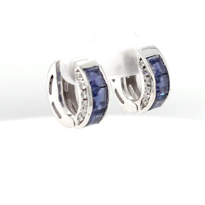 18KW 2.82CTW IOLITE-DIAMOND HOOP EARRINGS "AAA" SI/G-H 6.9G