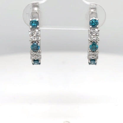 14KW 0.52CTW ENHANCED BLUE-WHITE DIAMOND 17MM HOOP EARRINGS SI/G-H 3.0G