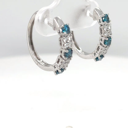 14KW 0.52CTW ENHANCED BLUE-WHITE DIAMOND 17MM HOOP EARRINGS SI/G-H 3.0G
