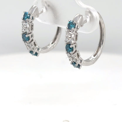 14KW 0.52CTW ENHANCED BLUE-WHITE DIAMOND 17MM HOOP EARRINGS SI/G-H 3.0G