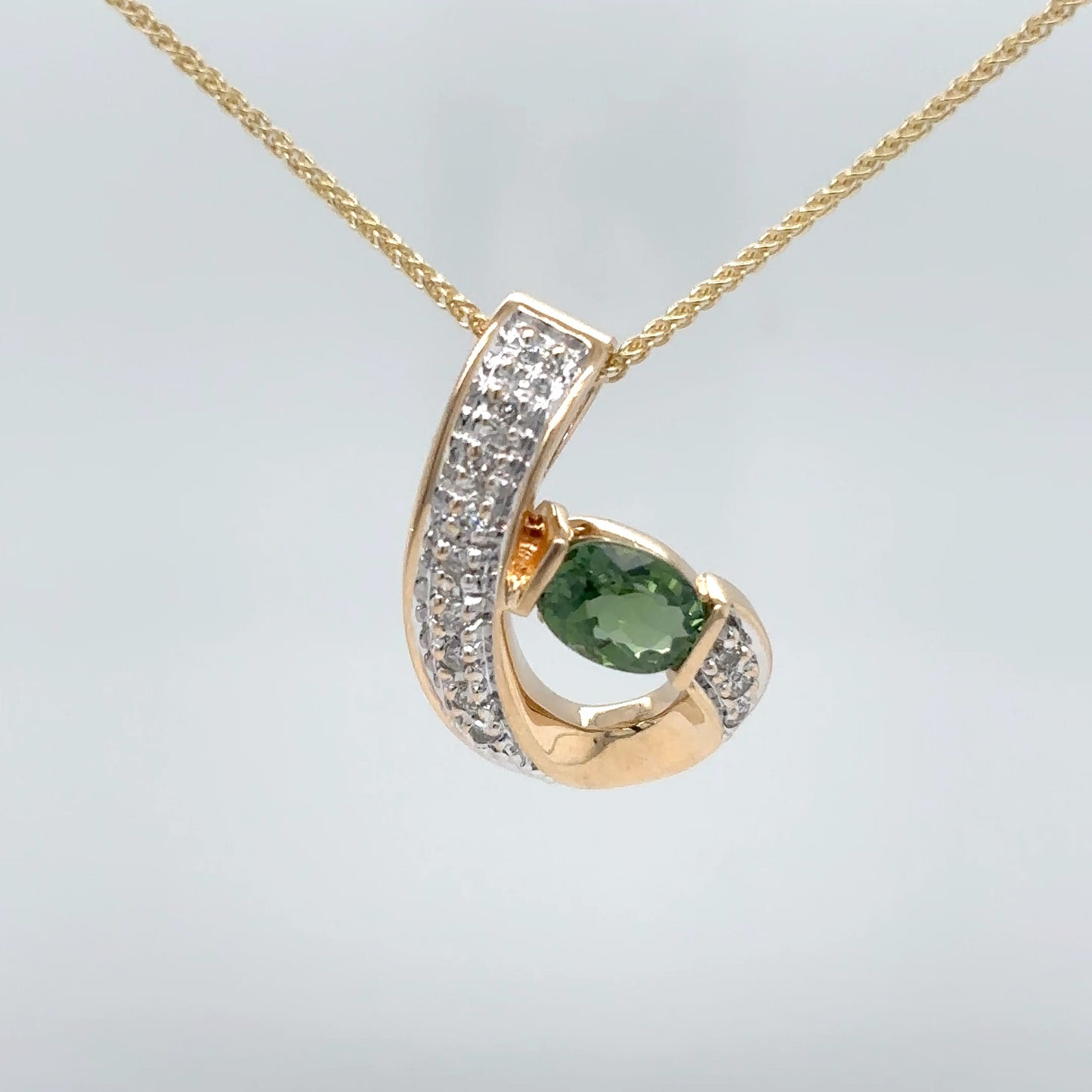 14KY 1.00CTW GREEN TOURMALINE-DIAMOND SLIDE PENDANT "AAA" SI/G-H 3.5G