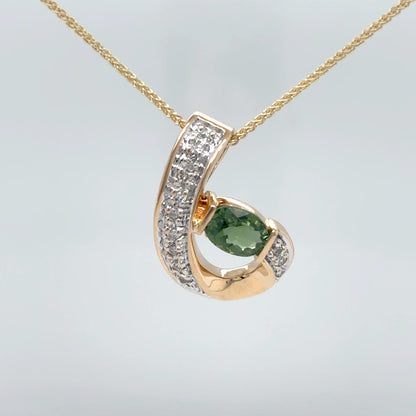 14KY 1.00CTW GREEN TOURMALINE-DIAMOND SLIDE PENDANT "AAA" SI/G-H 3.5G