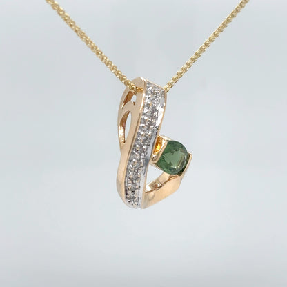 14KY 1.00CTW GREEN TOURMALINE-DIAMOND SLIDE PENDANT "AAA" SI/G-H 3.5G