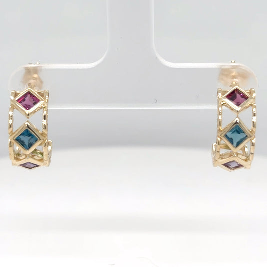 14KY 3MM GARNET-TOPZ-AMETHYST-PERIDOT HOOP EARRINGS 2.6G-Fine Jewelry in Bradenton &amp; Lakewood Ranch, Fl. | Michael &amp; Co. Jewelers