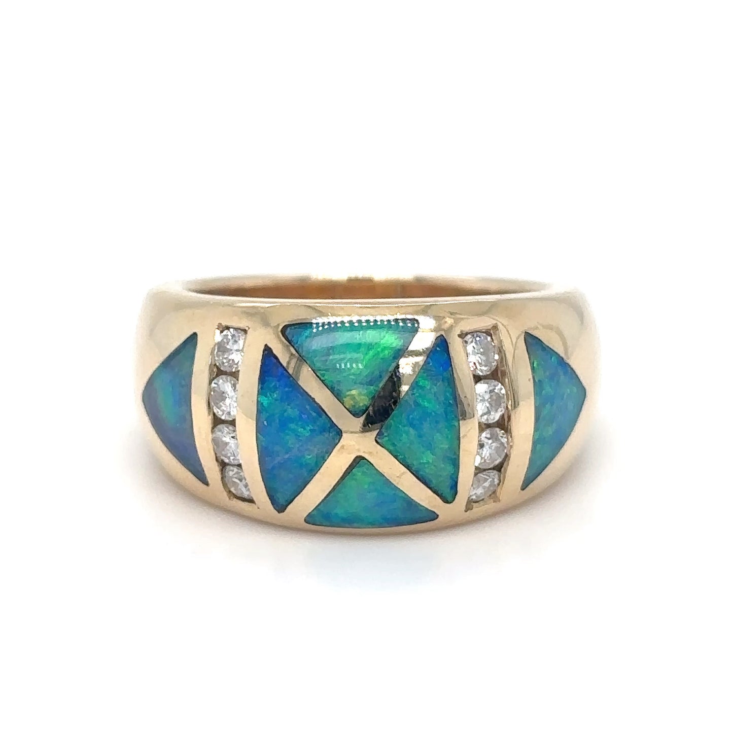 14KY INLAID OPAL-0.25CTW DIAMOND RING SI/G-H 15.1G