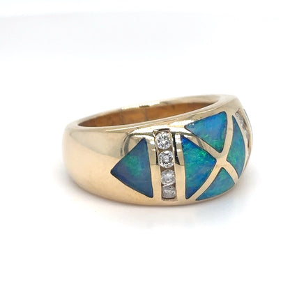 14KY INLAID OPAL-0.25CTW DIAMOND RING SI/G-H 15.1G