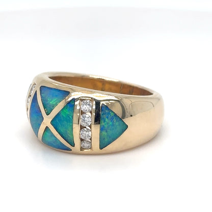 14KY INLAID OPAL-0.25CTW DIAMOND RING SI/G-H 15.1G