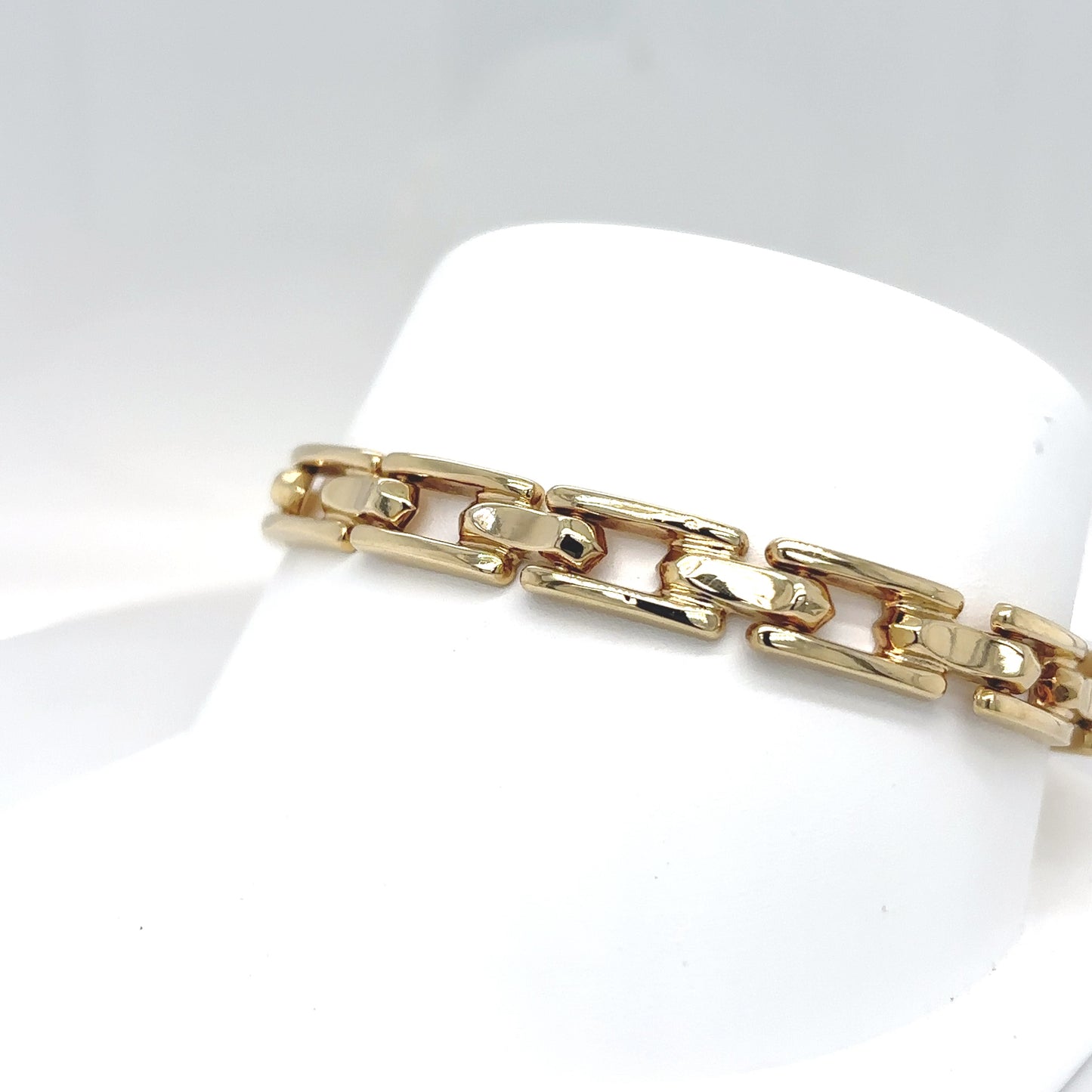 14KY 7.5" 7.25MM FASHION RECTANGLE LINK BRACELET 11.4G