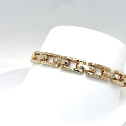14KY 7.5" 7.25MM FASHION RECTANGLE LINK BRACELET 11.4G