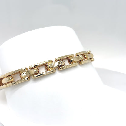 14KY 7.5" 7.25MM FASHION RECTANGLE LINK BRACELET 11.4G