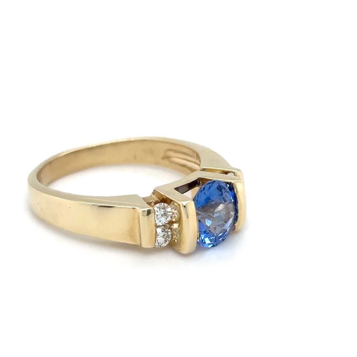 14KY 1.61CTW "CEYLON" BLUE SAPPHIRE-DIAMOND RING VS/F-G 5.5G