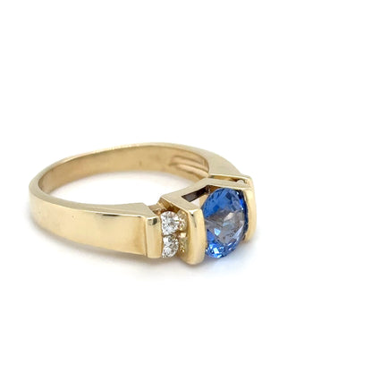14KY 1.61CTW "CEYLON" BLUE SAPPHIRE-DIAMOND RING VS/F-G 5.5G