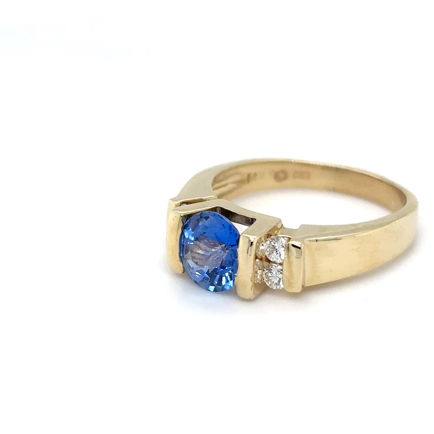 14KY 1.61CTW "CEYLON" BLUE SAPPHIRE-DIAMOND RING VS/F-G 5.5G
