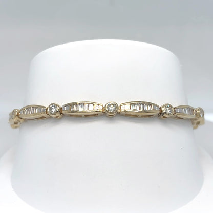 14KY 7.5" 4.00CTW BAGUETTE-ROUND BRILLIANT DIAMOND BRACELET VS/G-H 14.3G