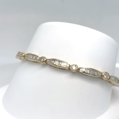 14KY 7.5" 4.00CTW BAGUETTE-ROUND BRILLIANT DIAMOND BRACELET VS/G-H 14.3G